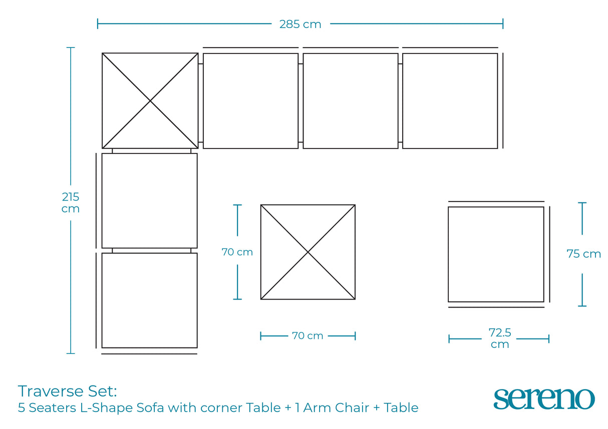 Traverse Set (5 Seaters L-shape With Corner Table, Middle Table and Arm Chair )